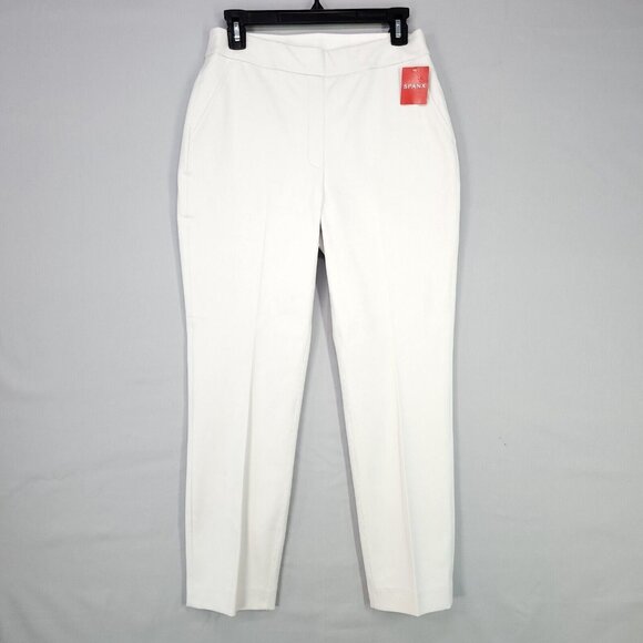Spanx Pants Ankle Straight White Silver Lining Body Shaping Medium Pull Ons - Picture 2 of 16